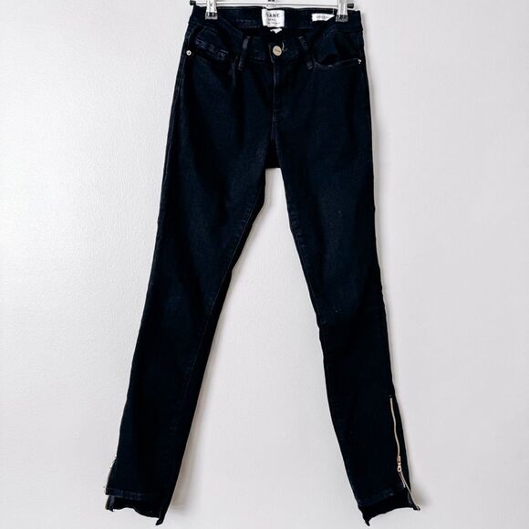 Frame Le Skinny De Jeanne Black Zipper Ankle Detail Size 26 - Picture 2 of 8